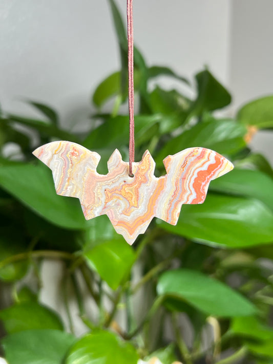 Crazy Lace Agate Ornament Bat: S