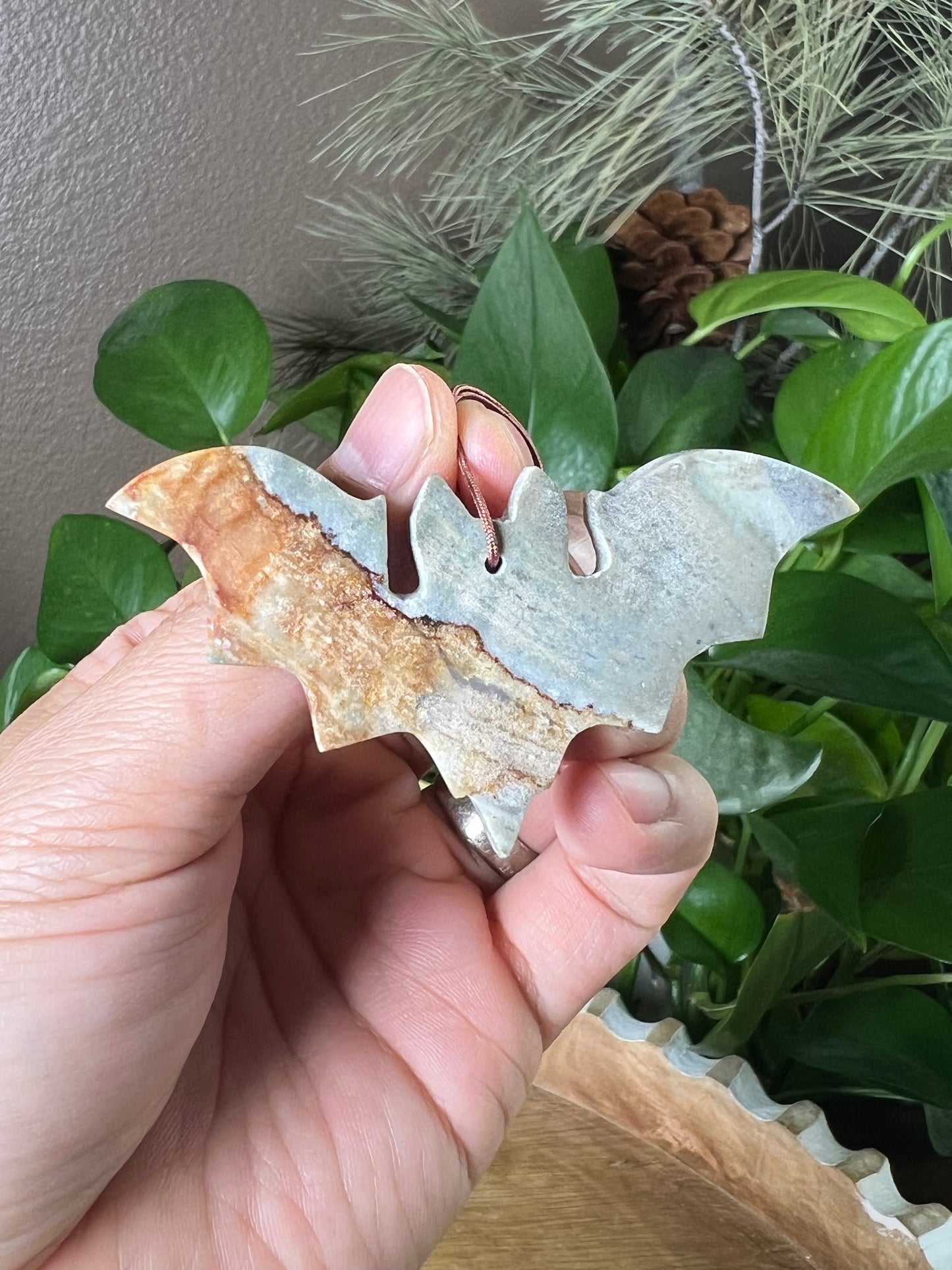 Blue Green Jasper Bat Ornament