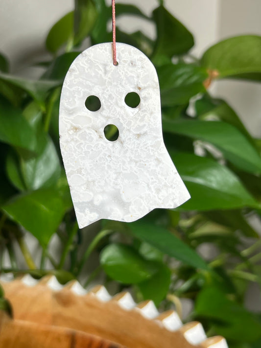 White Plume Agate Ornament Ghost: AG