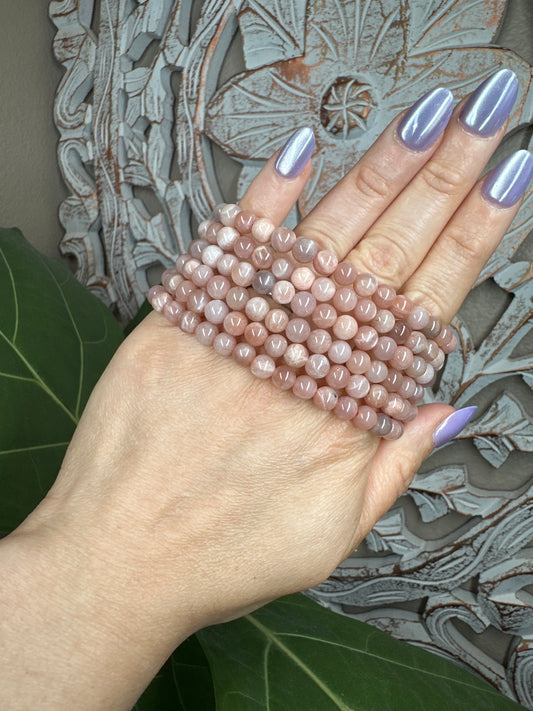 Peach Moonstone Beaded Bracelet (6mm)