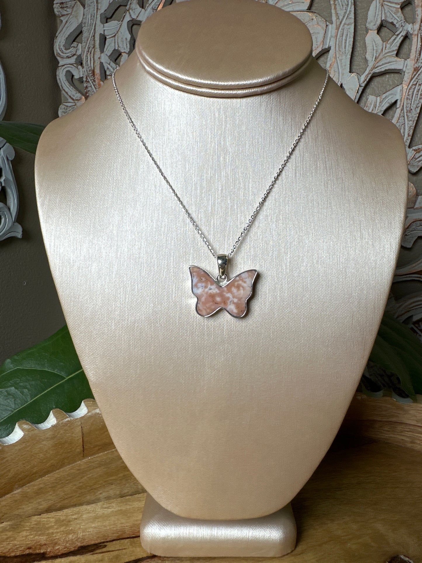 Pink Carnelian Butterfly Pendant