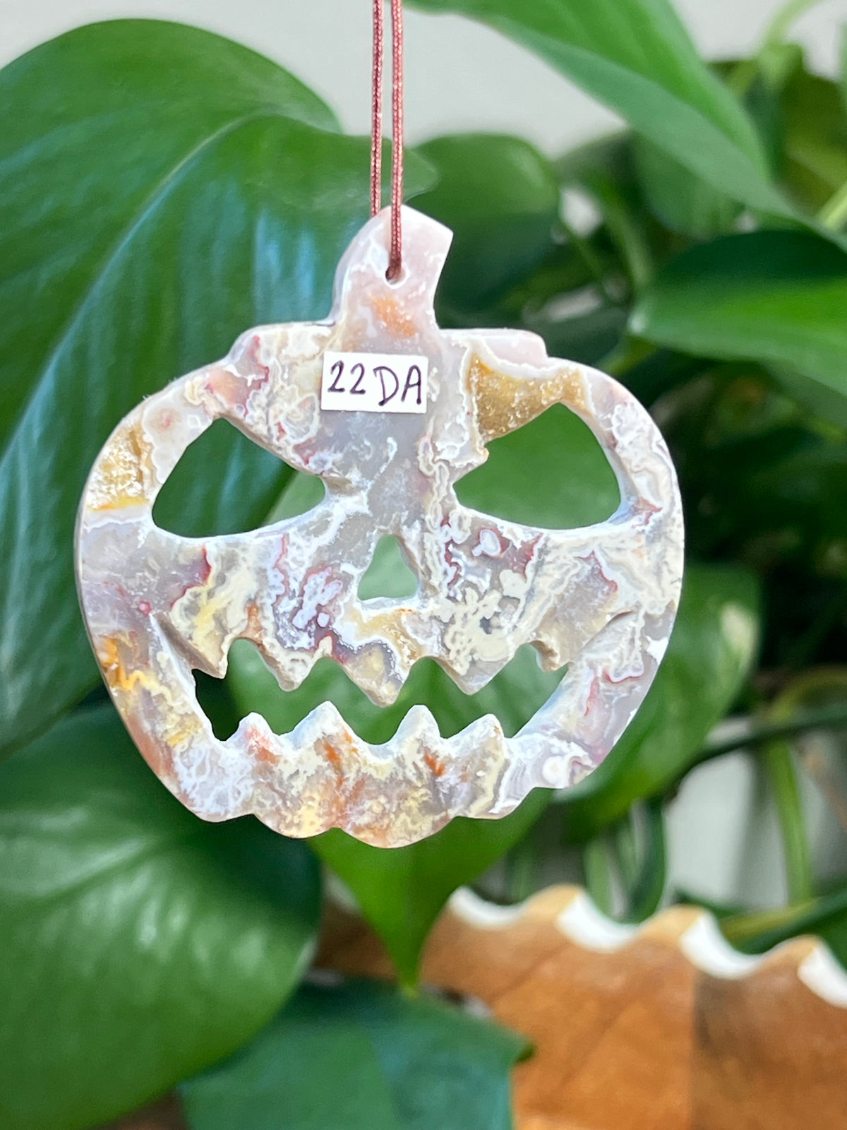 Sumatra Plume Agate Jack-O-Lantern Ornaments