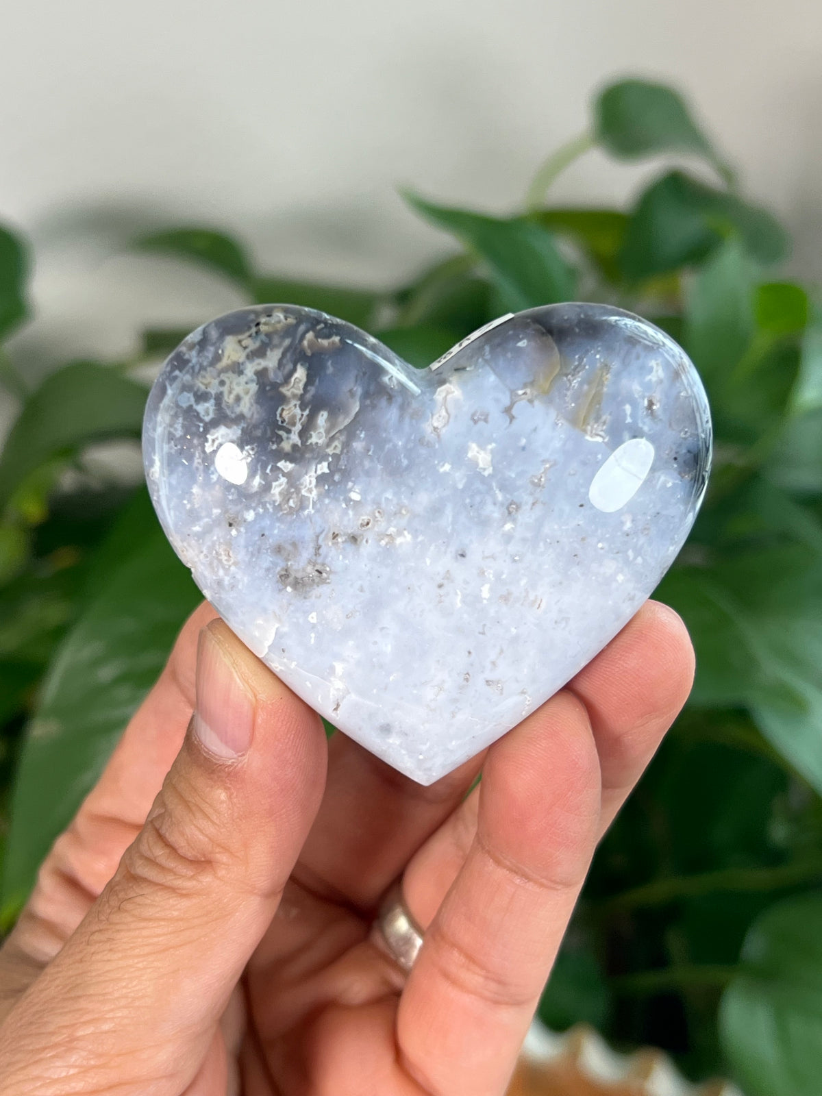 Blue Plume Agate Small Hearts