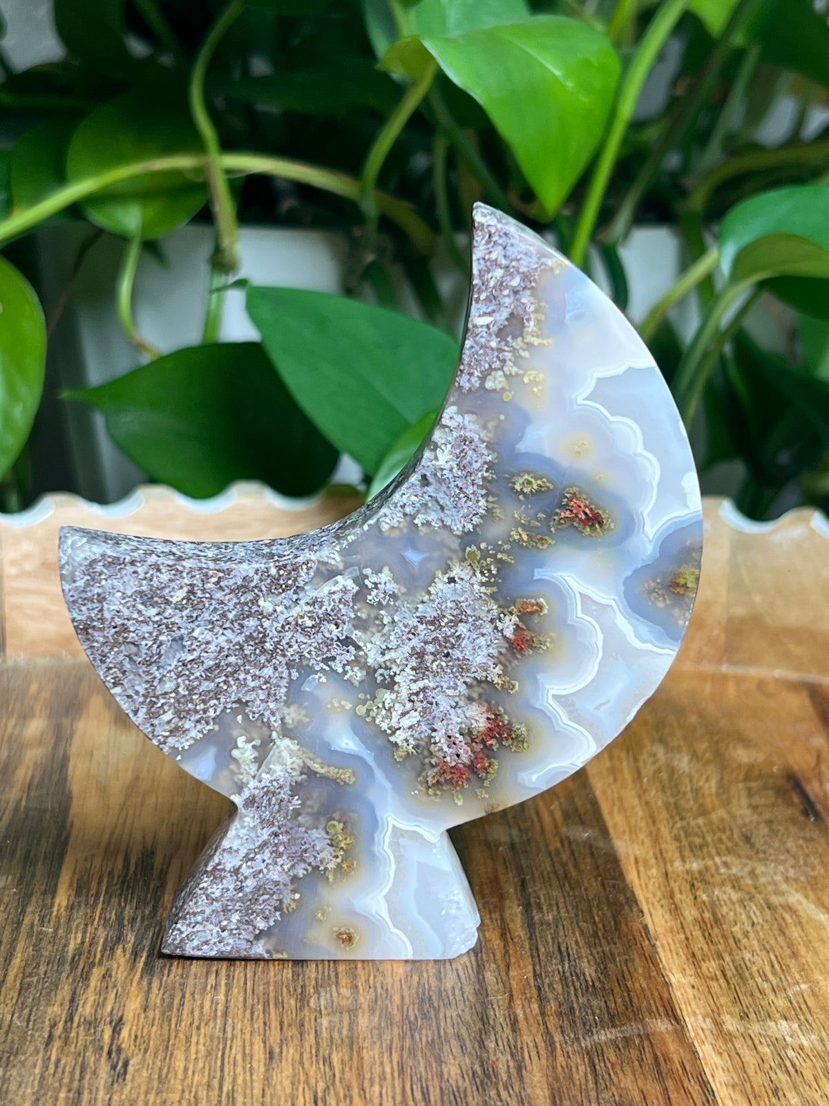 Scenic Moss Agate Self-Standing Moon: PA
