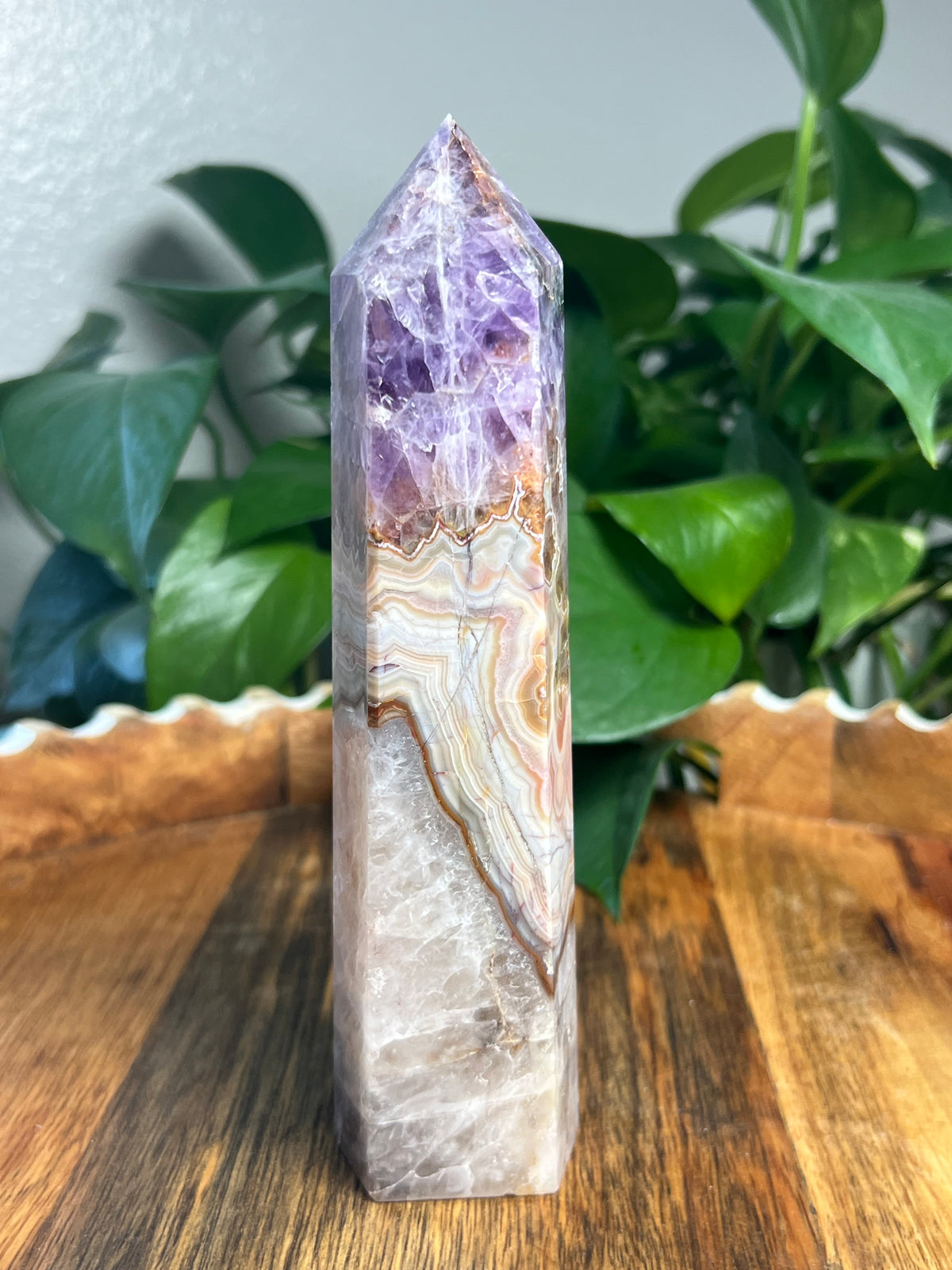 Mexican Crazy Lace Agate Amethyst Tower: N