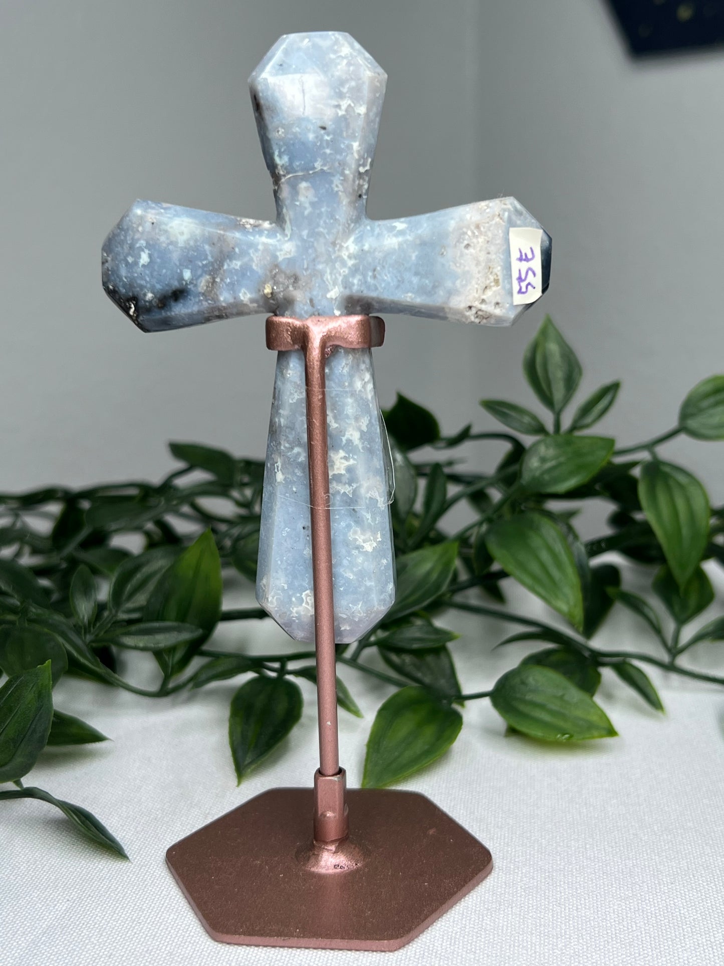 Blue Plume Agate Cross