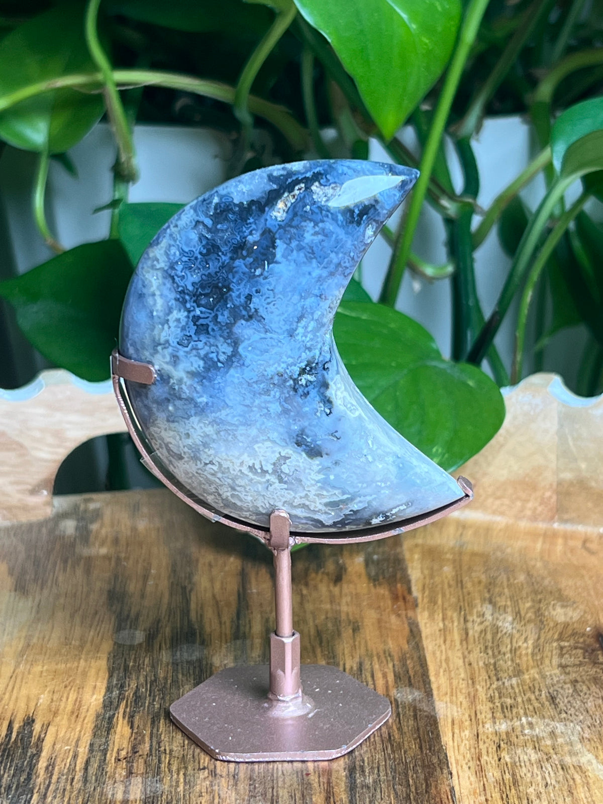 Blue Plume Agate Mini Puffy Moon: DZ