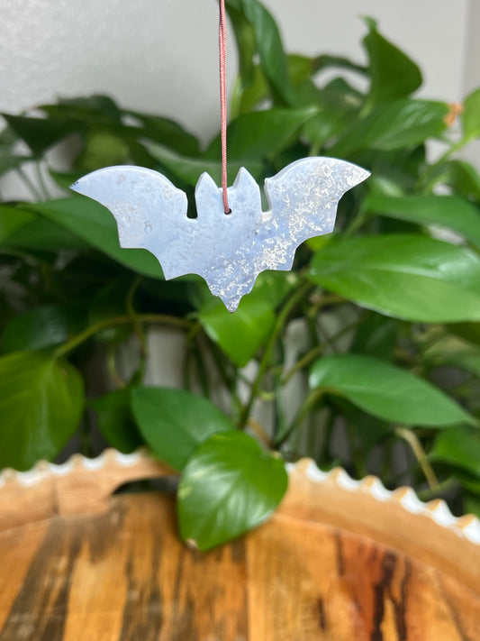 Blue Plume Agate Ornament Bat: DB