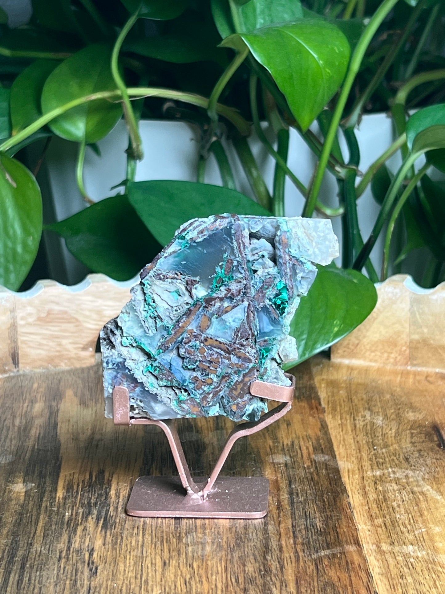 Copper In Malachite Chrysocolla and Chalcedony Slab: Ni