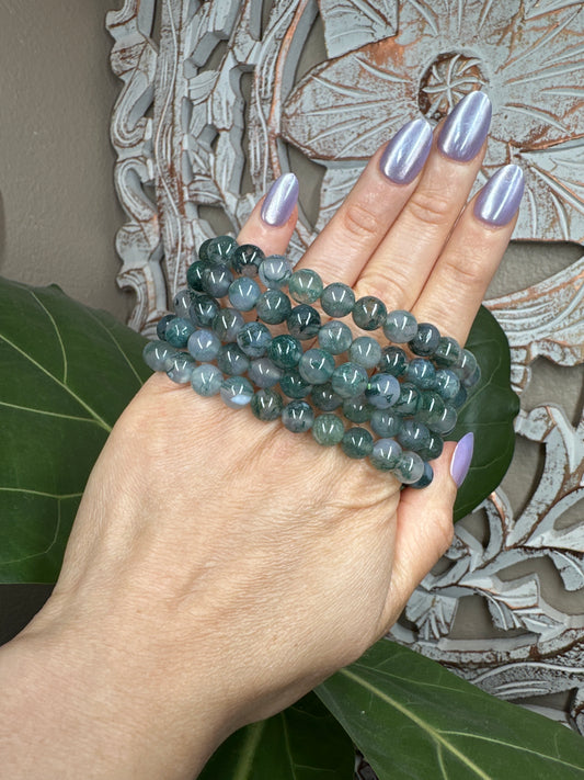 Moss Agate Beaded Bracelet (8mm)