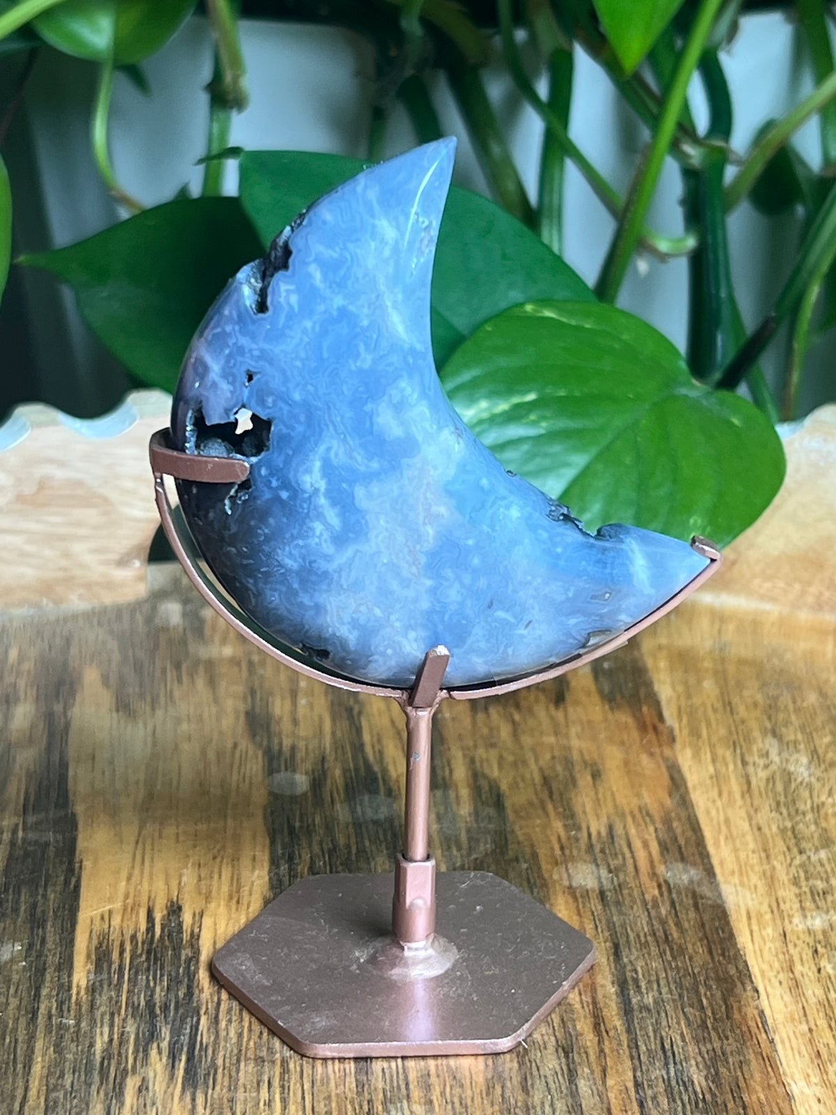 Blue Plume Agate Mini Puffy Moon: BZ
