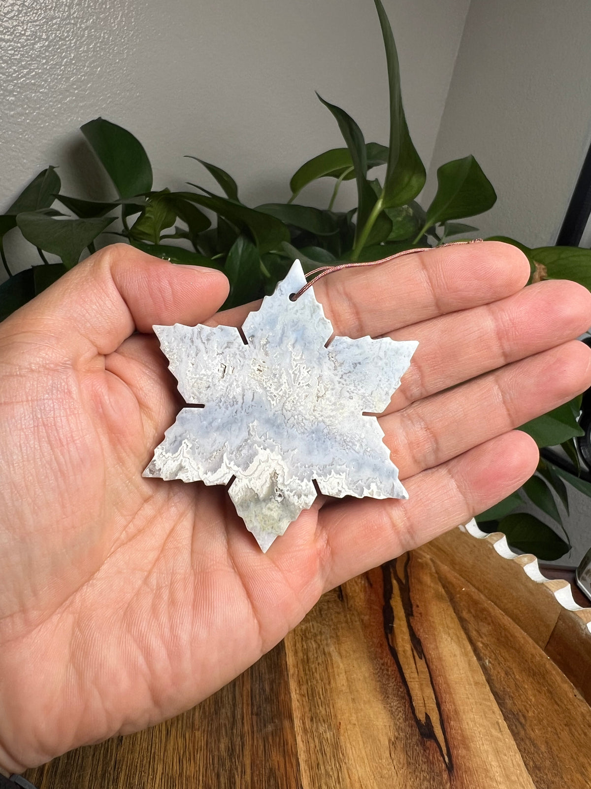 Blue Plume Agate Ornament Snowflake: H