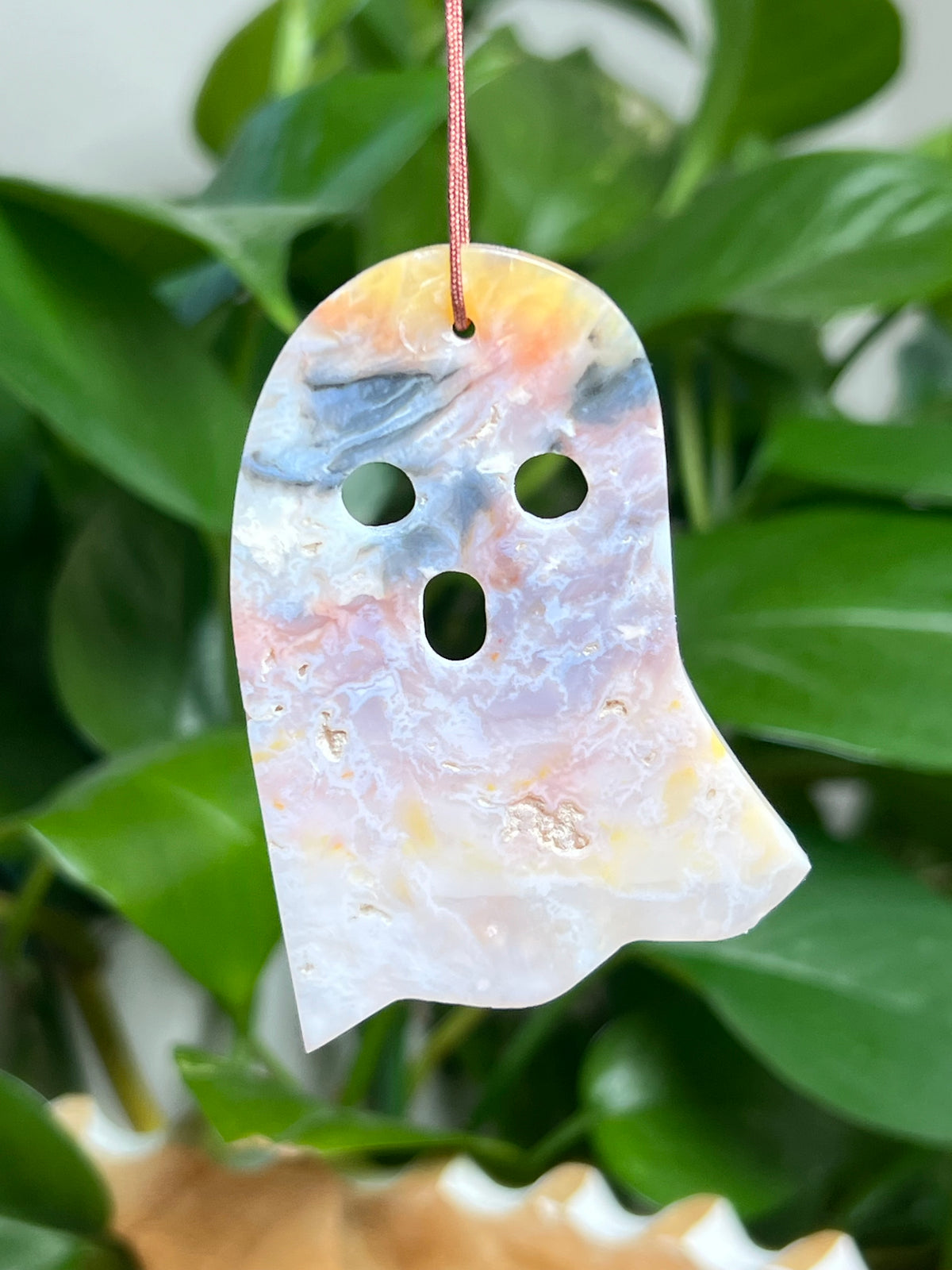 Rainbow Plume Agate Ornament Ghost: KB