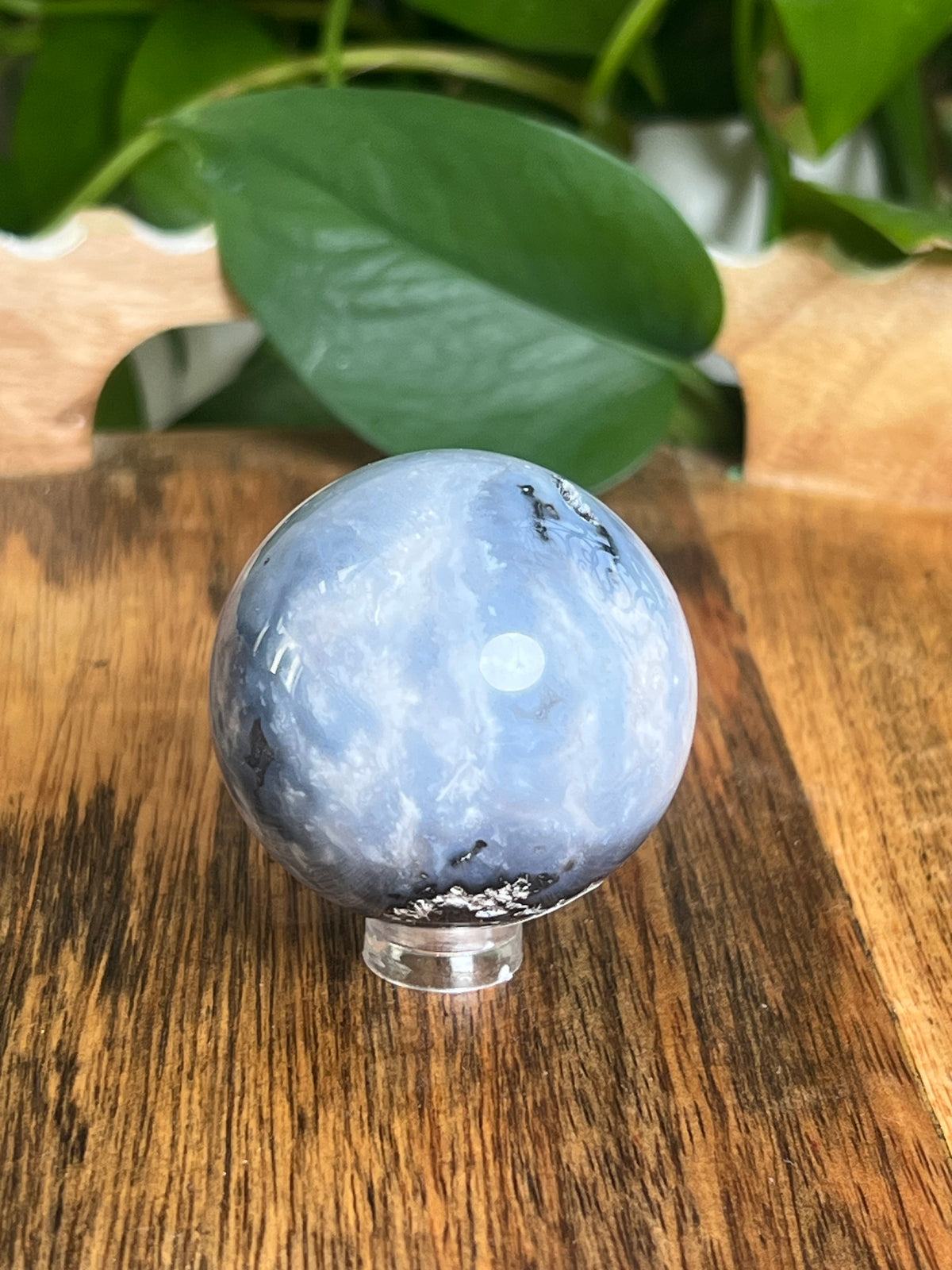 Blue Plume Agate Sphere: NF