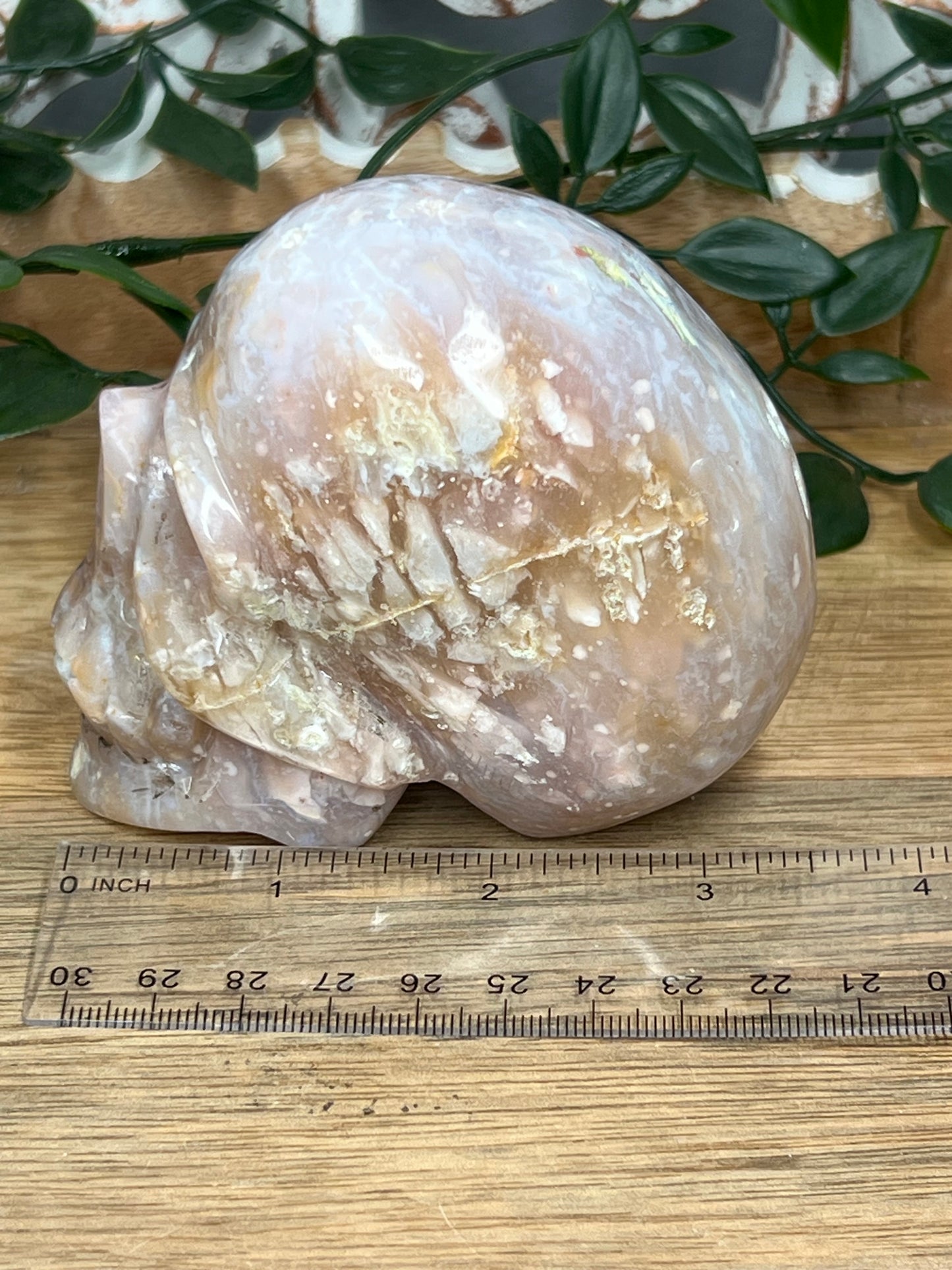 Rainbow Plume Agate Skull