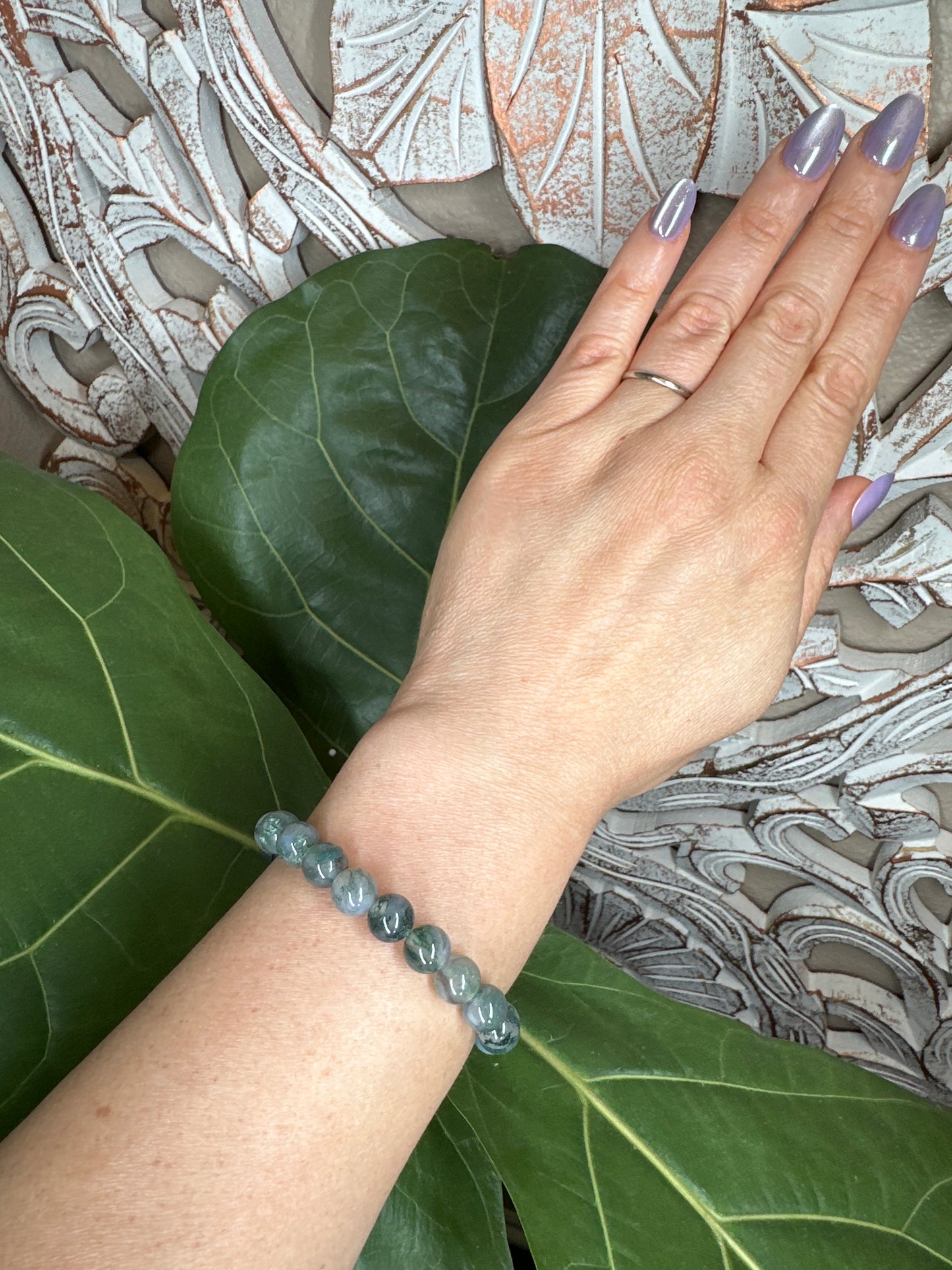 Moss Agate Beaded Bracelet (8mm)