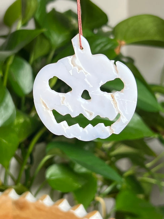 White Plume Agate Ornament Pumpkin: A