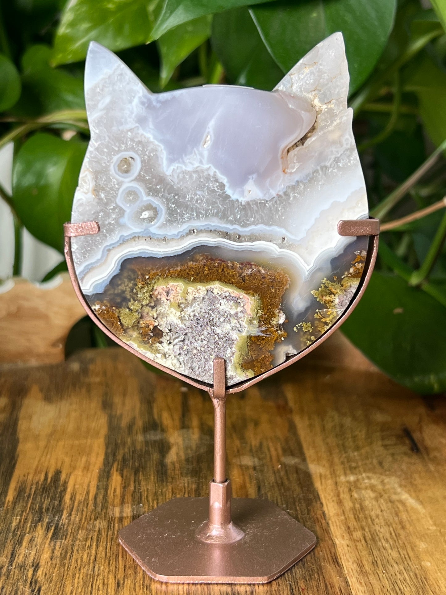 Scenic Moss Agate Cat Head