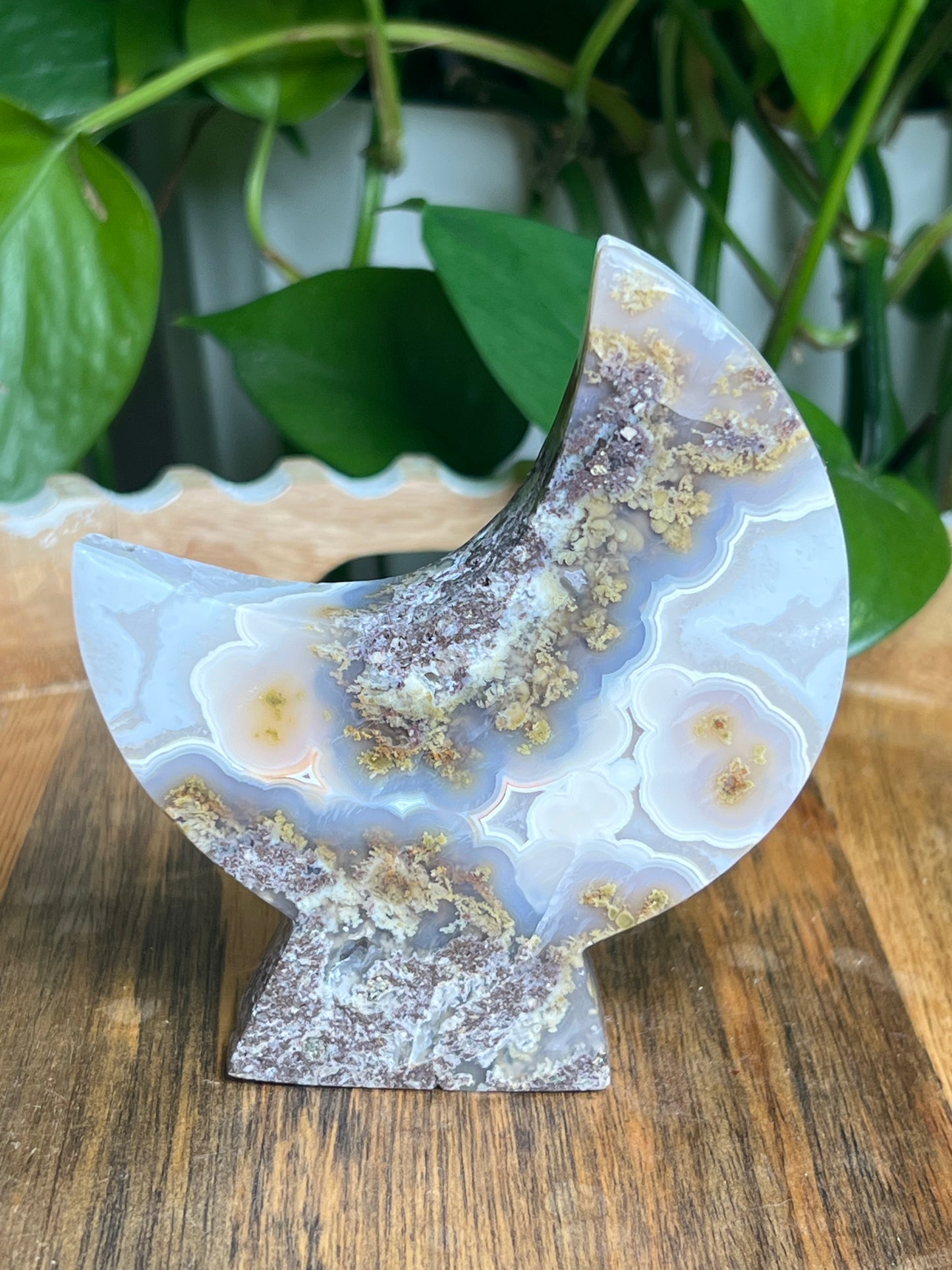 Scenic Moss Agate Self-Standing Moon: ND
