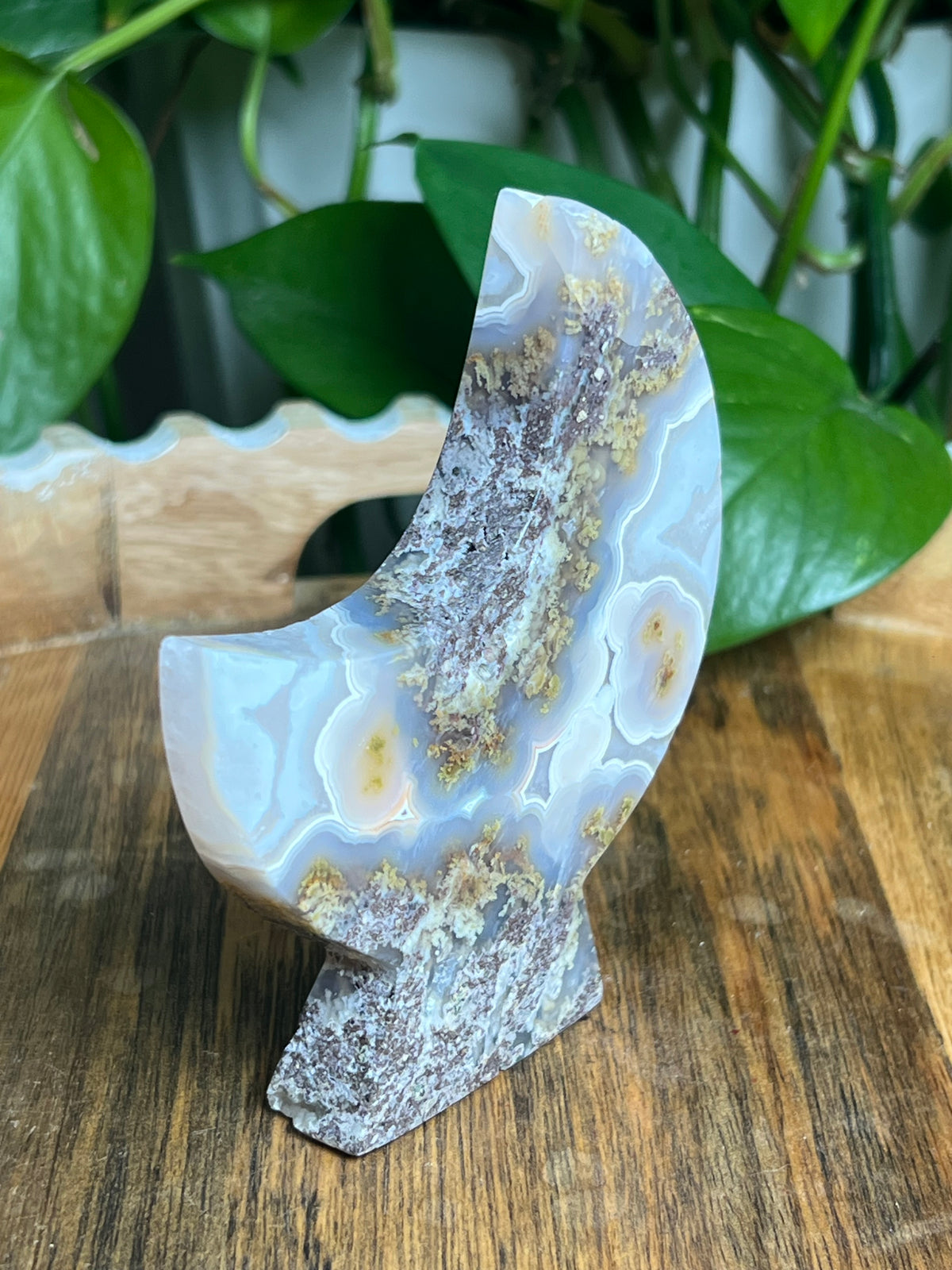 Scenic Moss Agate Self-Standing Moon: ND