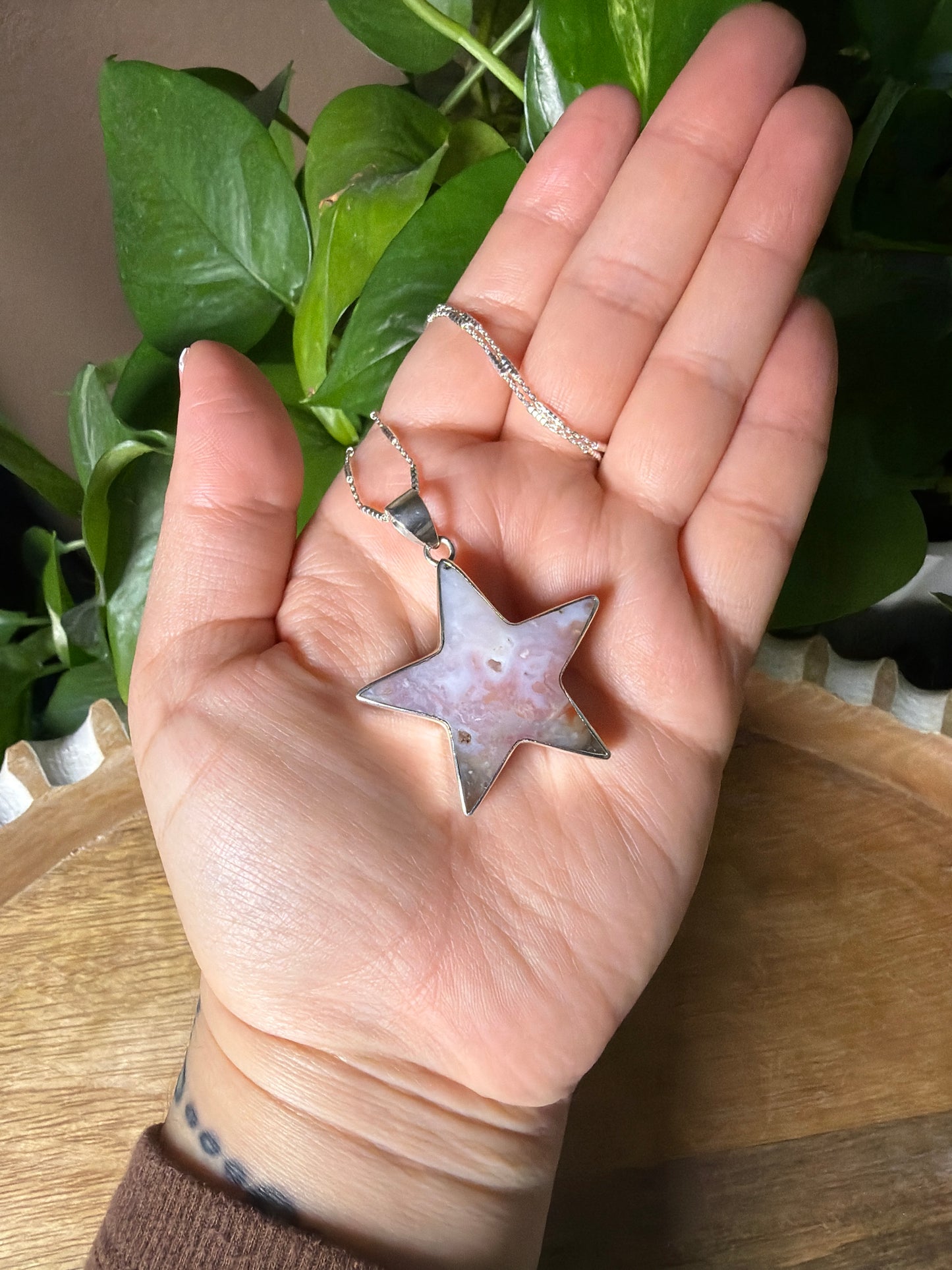Rainbow Plume Agate Star Pendant