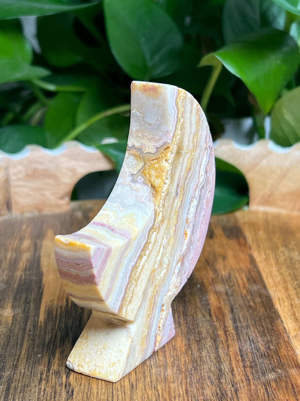 Crazy Lace Agate Self Standing Moon: Ki