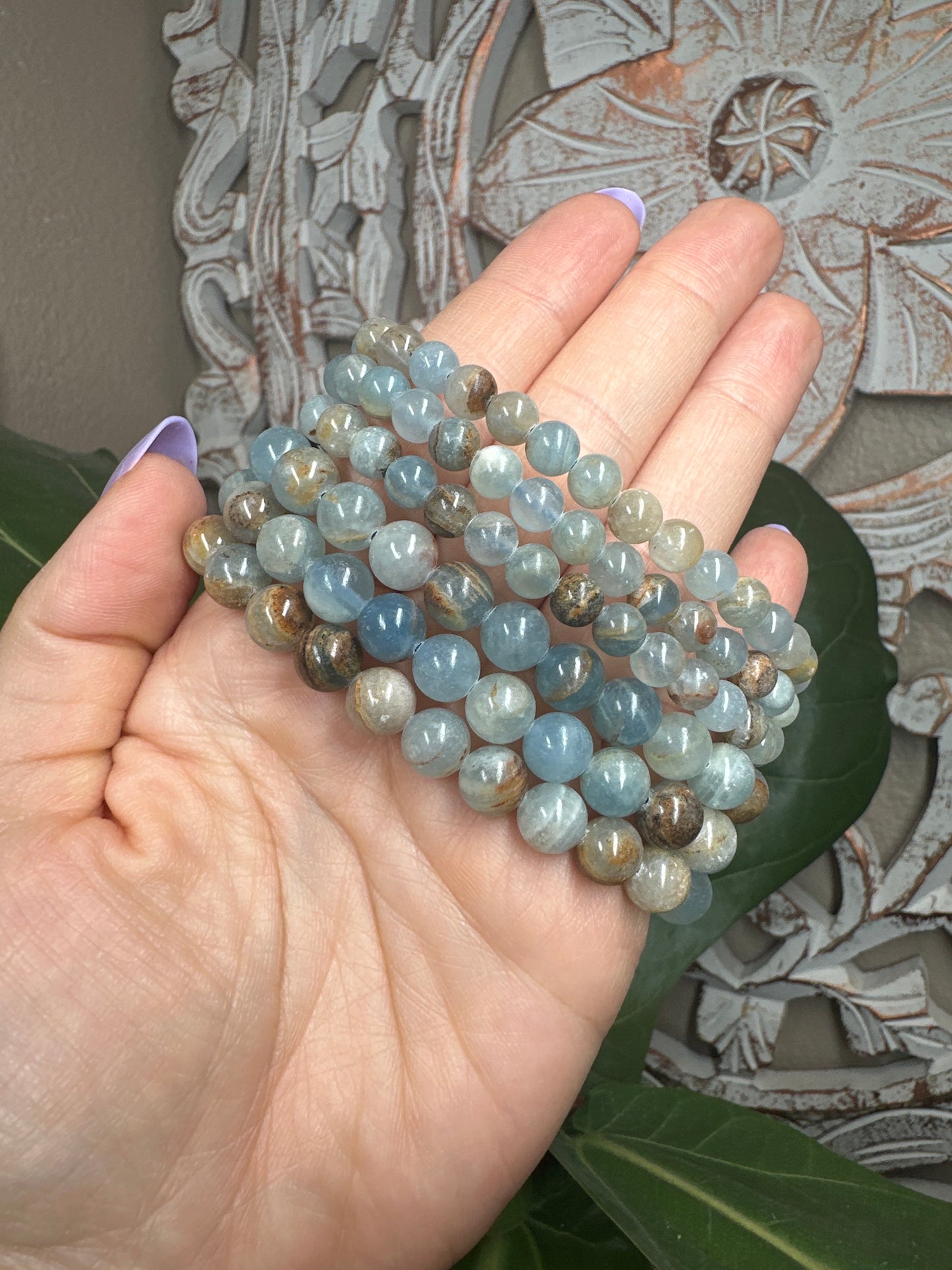 Aquatine Lemurian Calcite Beaded Bracelet