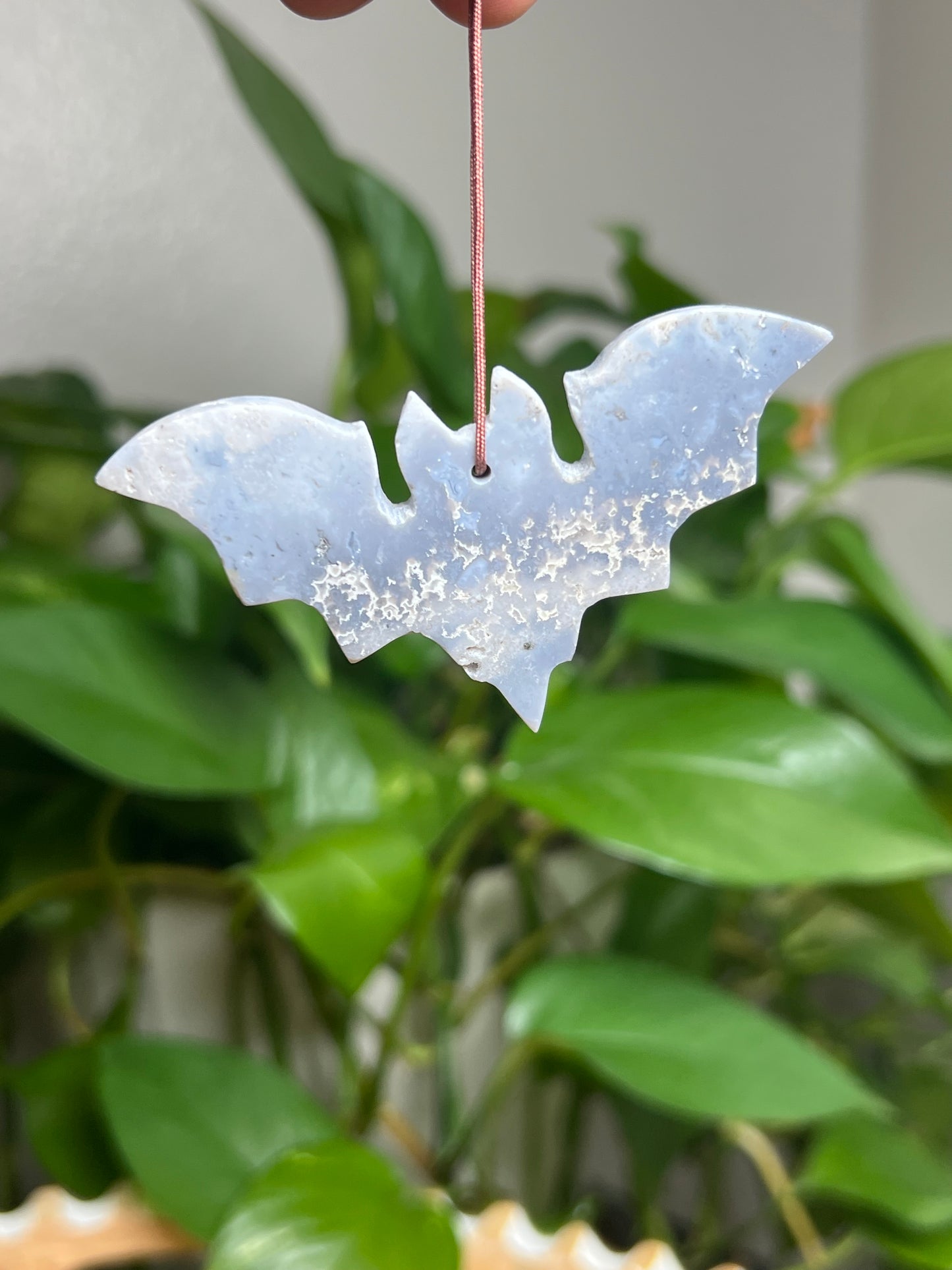 Blue Plume Agate Ornament Bat: DA