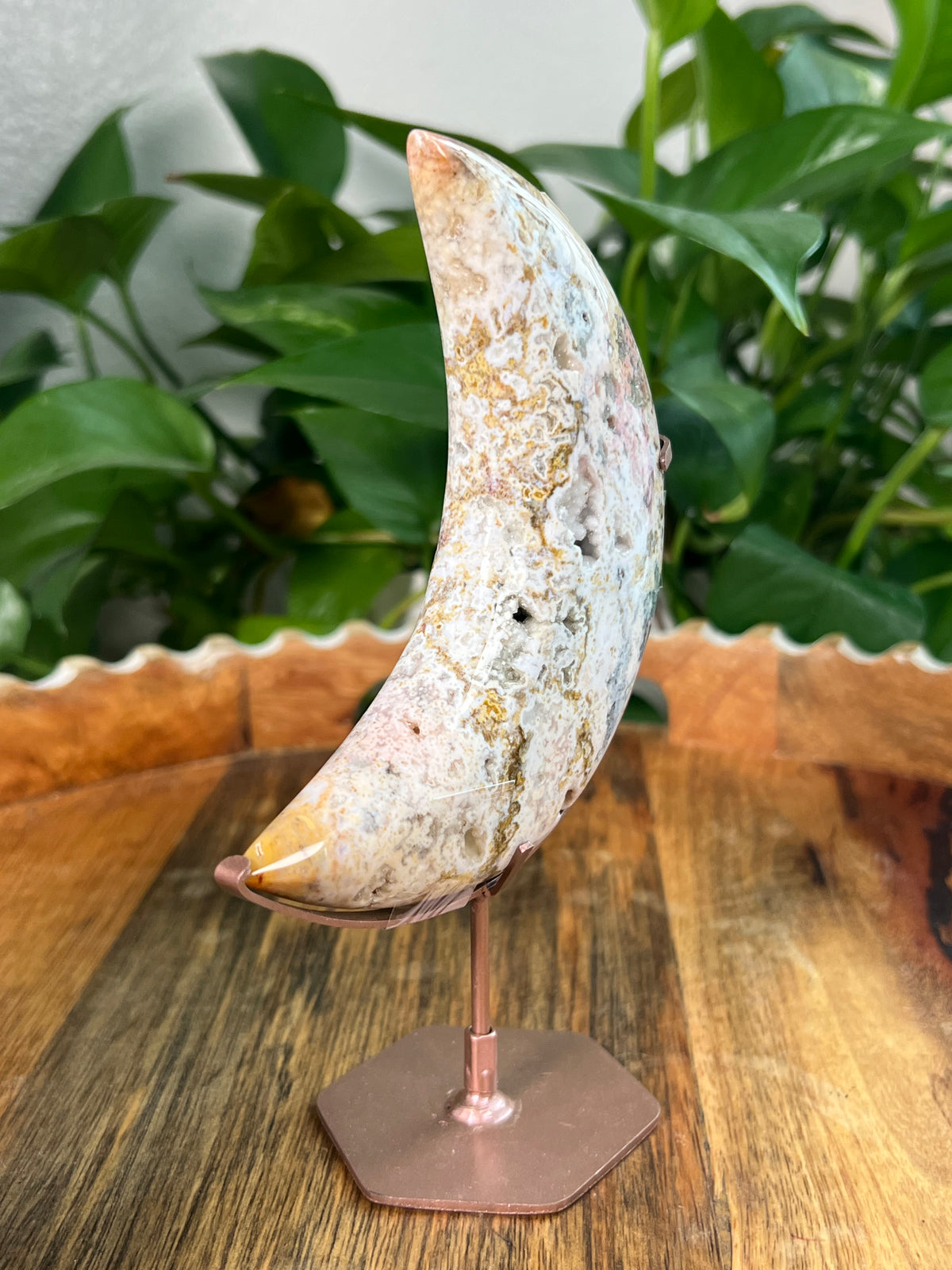 Sea Jasper On Metal Stand Puffy Moon: Di
