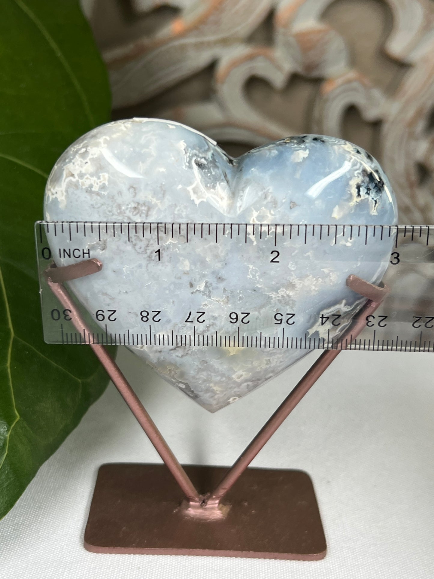 Blue Plume Agate Heart