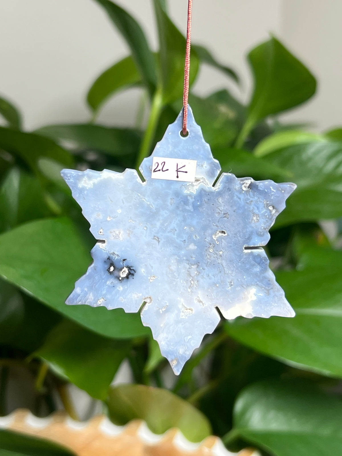 Blue Plume Agate Ornament Snowflake: K
