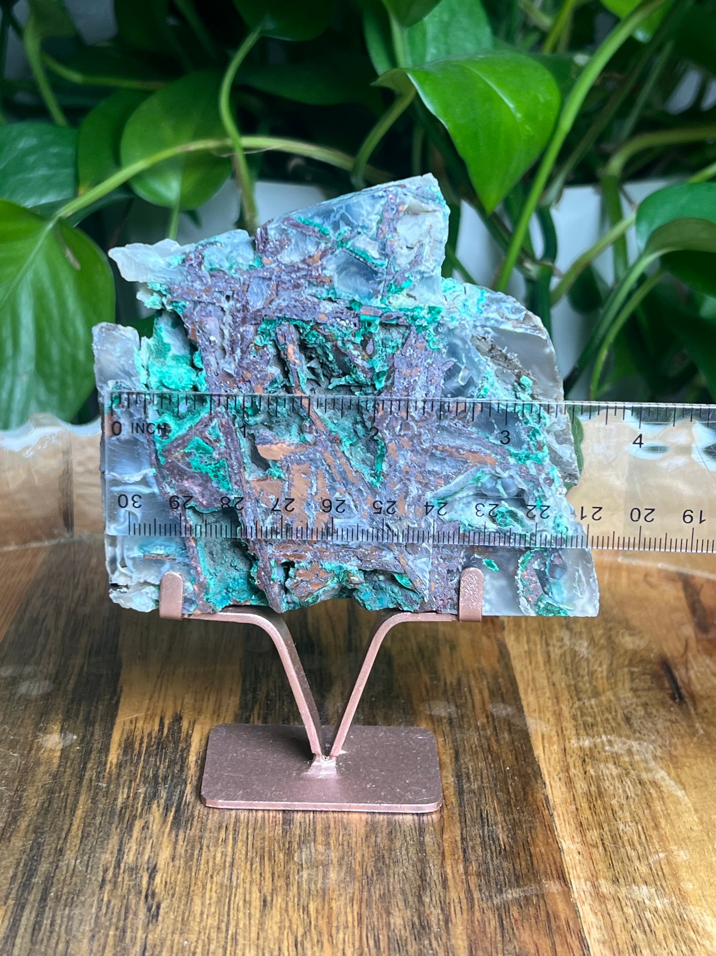 Copper In Malachite Chrysocolla and Chalcedony Slab: X