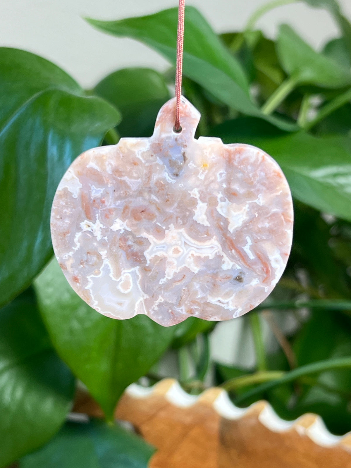 Sumatra Plume Agate Pumpkin Ornaments
