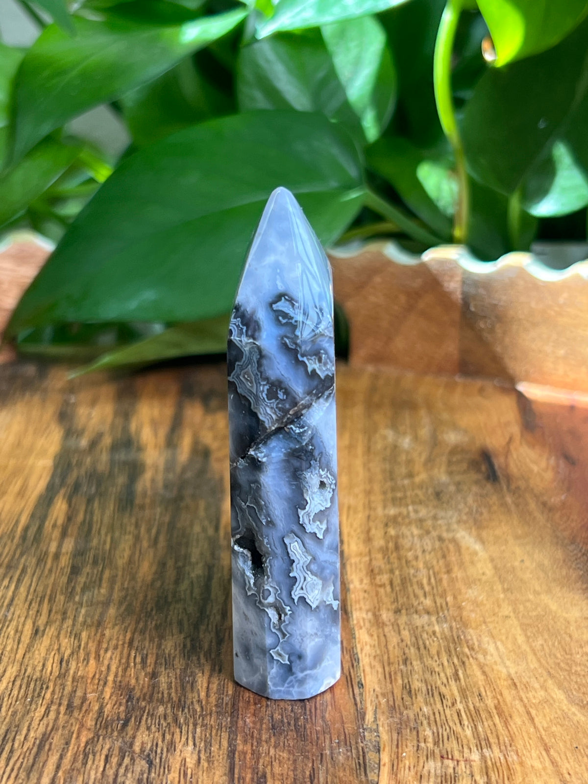Blue Plume Agate Flat Tower: BD