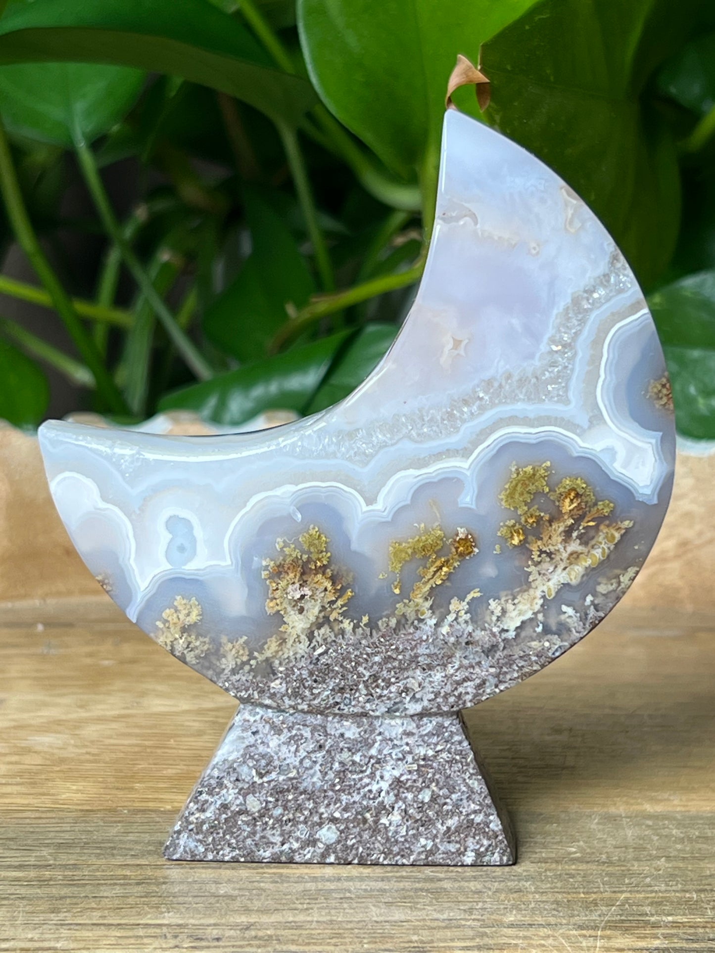 Scenic Moss Agate Moon Stand: PX