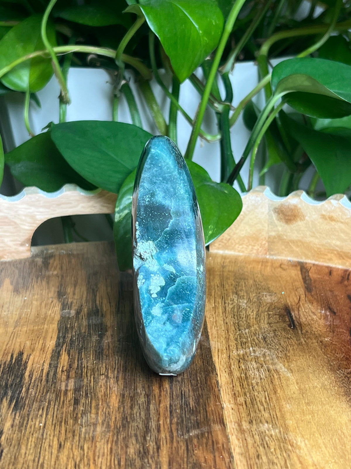 Blue Green Jasper Self-Standing Moon: BA
