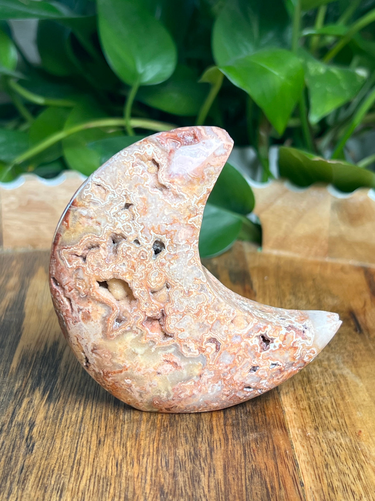 Crazy Lace Agate Self Standing Moon: MA
