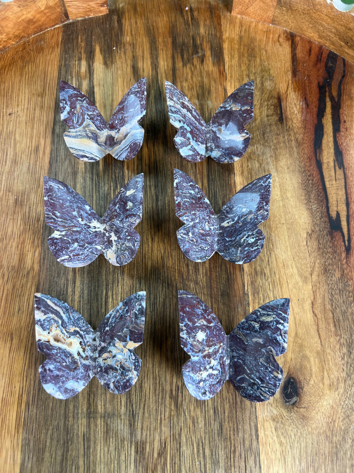 Burgundy River Jasper 3D Butterflies: Pointed Tips