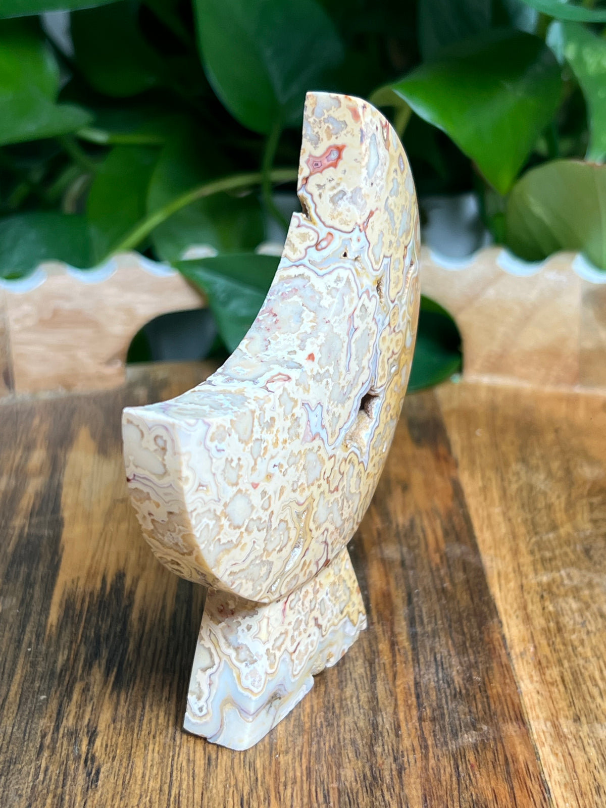 Crazy Lace Agate Self Standing Moon: DR