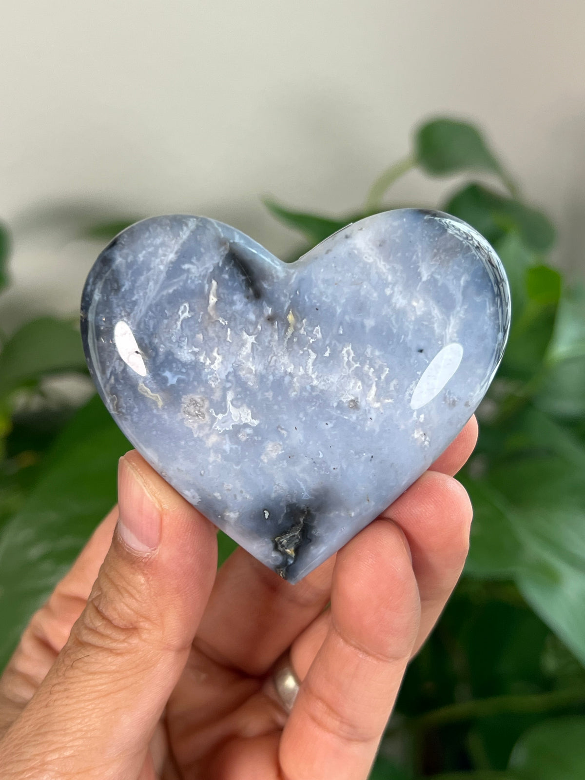 Blue Plume Agate Small Hearts