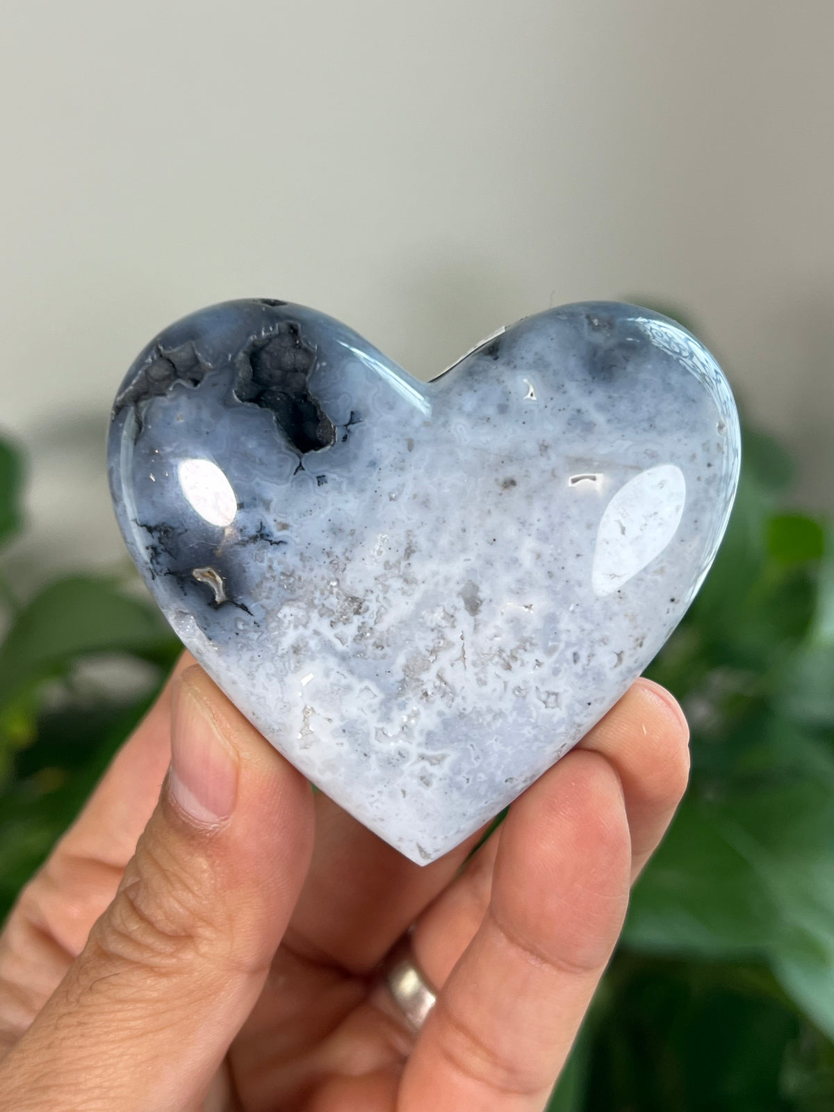 Blue Plume Agate Small Hearts