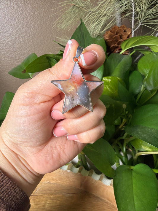 Rainbow Plume Agate Star Pendant
