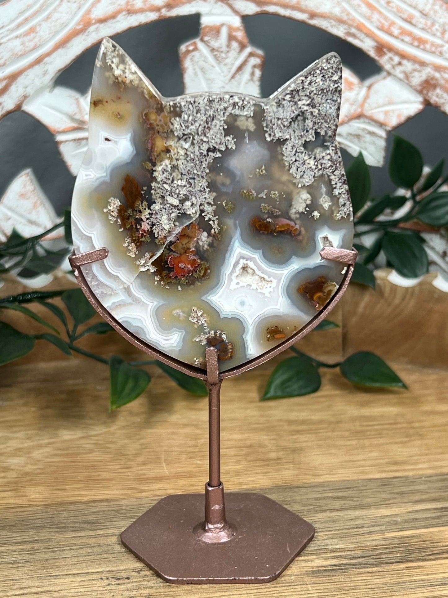 Scenic Moss Agate Cat Head