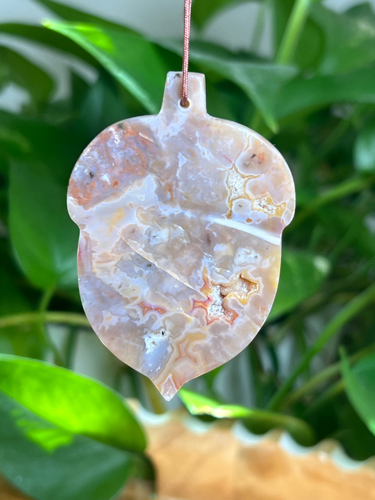 Sumatra Plume Agate Ornament Acorn: YA
