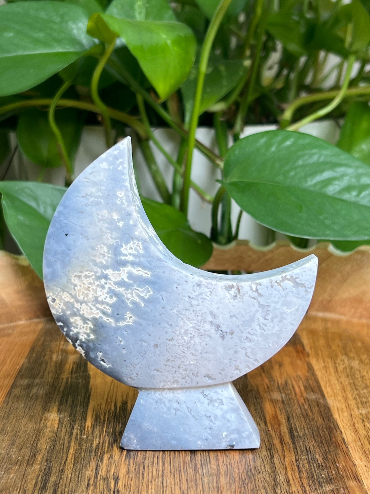 Blue Plume Agate Self-Standing Moon: MB
