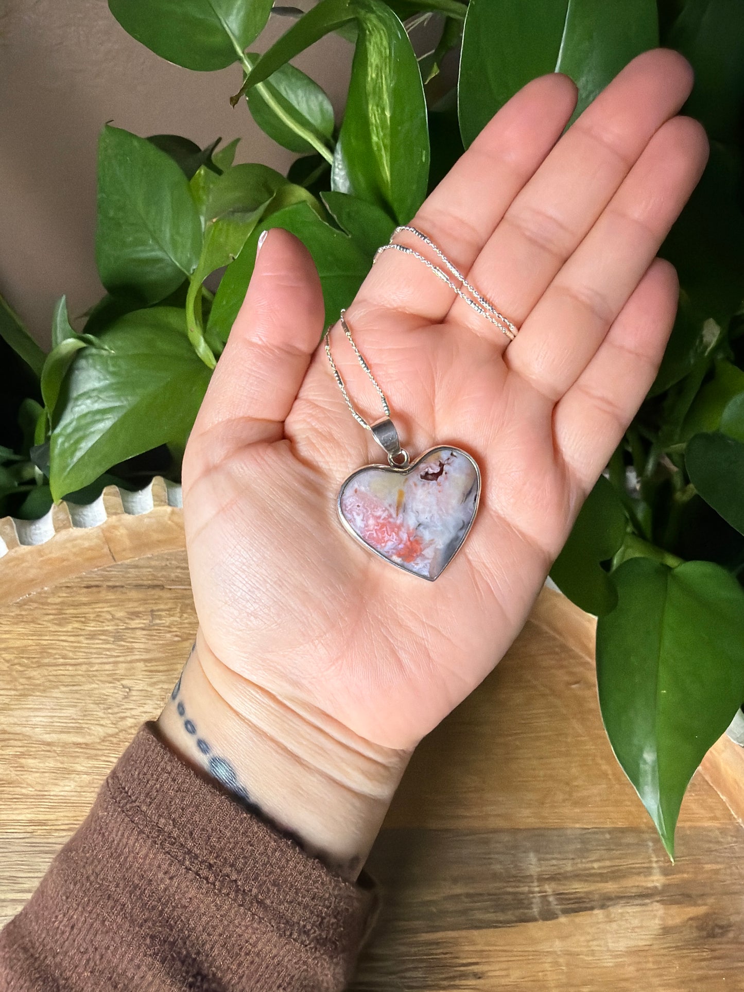 Rainbow Plume Agate Heart Pendant