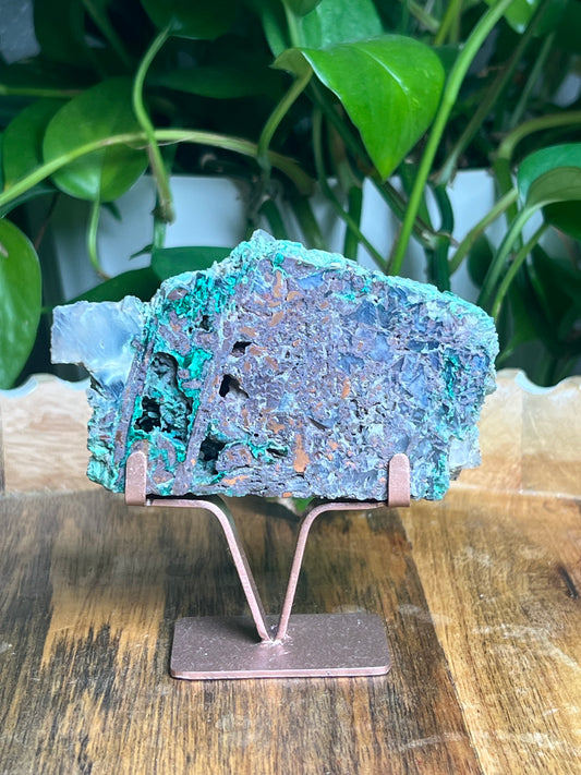 Copper In Malachite Chrysocolla and Chalcedony Slab: M