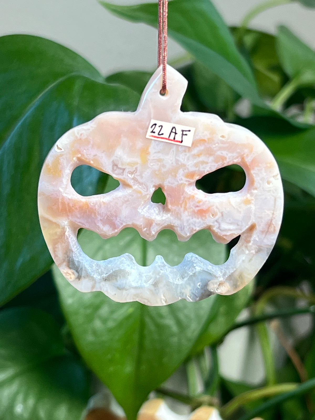 Rainbow Plume Agate Jack-O-Lantern Ornaments