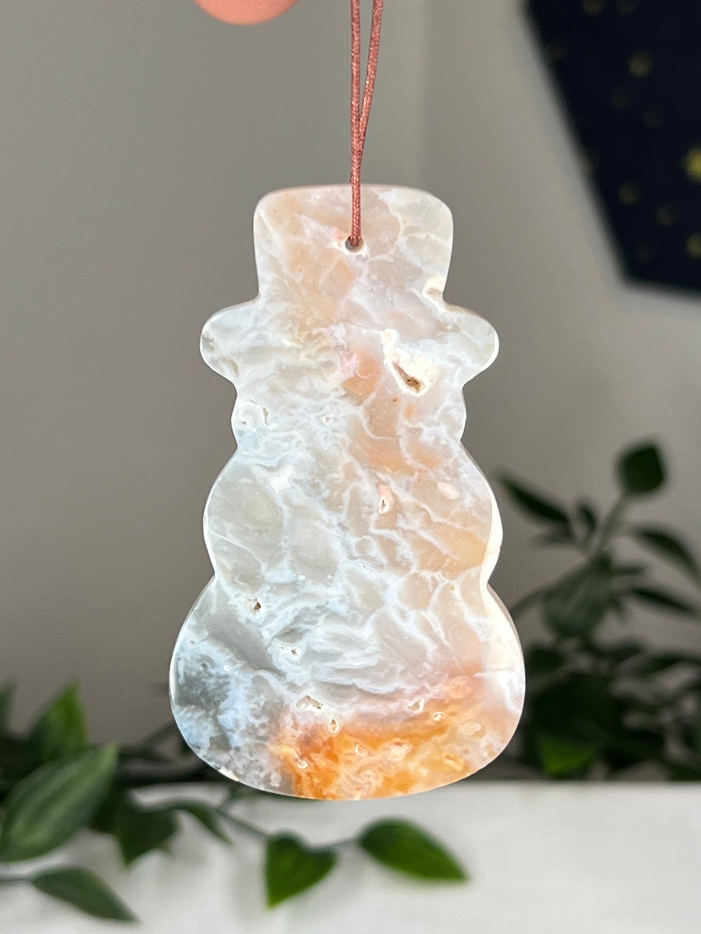 Rainbow Plume Agate Snowman Ornament