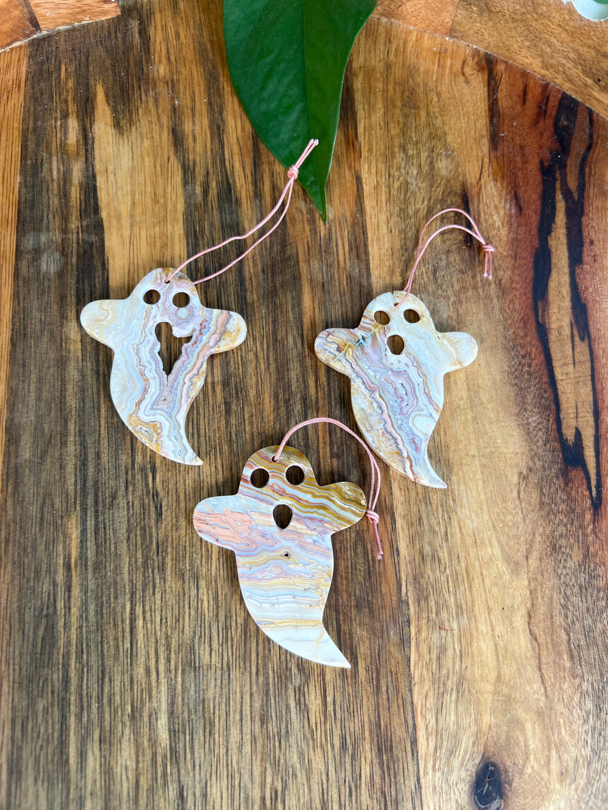 Crazy Lace Agate Ghost Ornaments